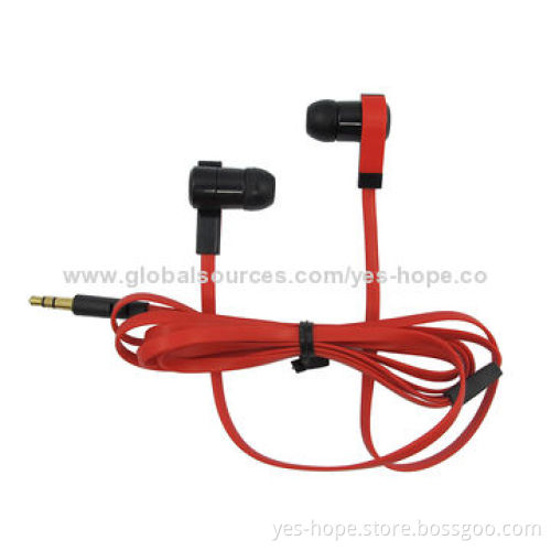 3.5mm Jack Stereo Long Flat Wired Red Earphones for iPod, with 32 Ohms Impedance